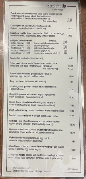 Straight Up’s food menu as of 13 March 2021   at Straight Up in Hobart