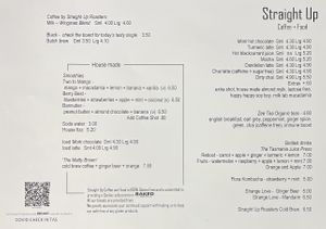 Straight Up’s drinks menu (May 2021). at Straight Up in Hobart