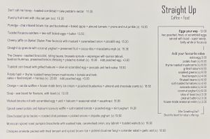 Straight Up’s main menu (May 2021). at Straight Up in Hobart
