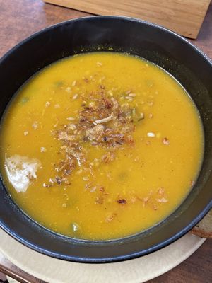 Sweet potato and pumpkin soup  at Straight Up in Hobart