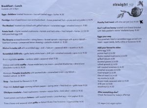 Straight up Food menu. (Side 1 of 2)  at Straight Up in Hobart