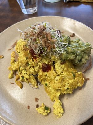 Scrambled tofu with chilli  at Straight Up in Hobart