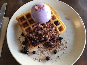 Vegan berry and orange pancakes  at Straight Up in Hobart