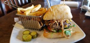 Spicy black bean vegan burger at The Griffon Pub in Niagara Falls