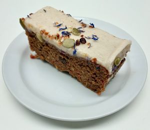 Carrot, walnut and hazelnut cake  at Warehouse Café in Manchester