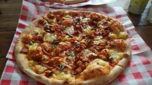 Vegan meaty pizza at Oscar and Rosies in Nottingham