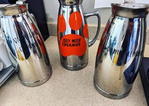 Three different plant based milks for coffee and tea (vanilla oat, soy, caramel almond) at Angel Village Cafe in Kanab