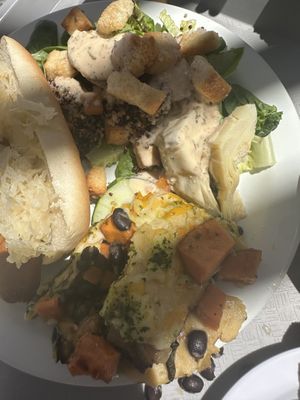 Hot dog, salad, and casserole  at Angel Village Cafe in Kanab