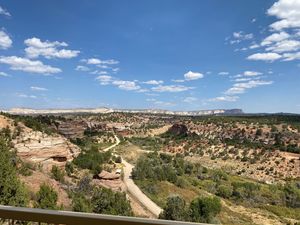 The view from the dining room  at Angel Village Cafe in Kanab