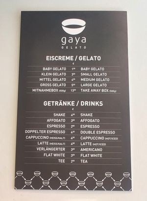 Preisliste at Gaya Gelato in Vienna