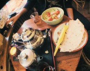 Tea, hummus, pitas. at Dobra Cajovna in Kosice
