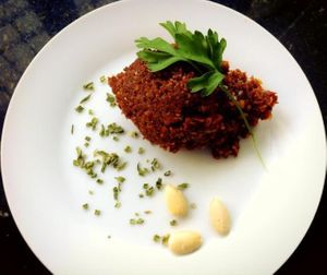 raw sovrasada - a vegan version of a typical spanish sausage at Cantina Vegana in Mallorca