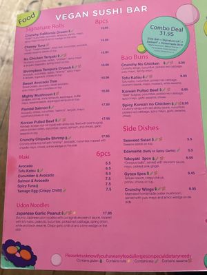 Menu July 2026 at Vegan Sushi Bar in Utrecht