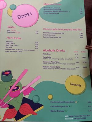Drinks menu July 2026 at Vegan Sushi Bar in Utrecht