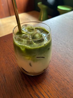 Caramelized banana matcha latte: very good! Not too sweet. at Vegan Sushi Bar in Utrecht