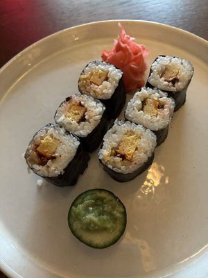 Maki with Tamago egg and crispy chili: decent, but a bit dry at Vegan Sushi Bar in Utrecht