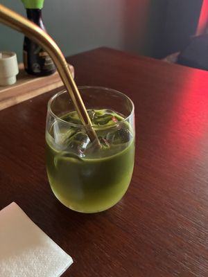 Matcha yuzu lemonade: nice, but the matcha lattes and yuzu lemonade are better  at Vegan Sushi Bar in Utrecht