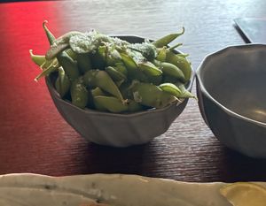 Edamame: good. I got these from the house, which was very sweet! at Vegan Sushi Bar in Utrecht