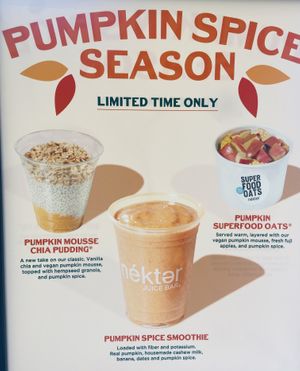 Seasonal pumpkin spice options  at Nekter Juice Bar in Irvine