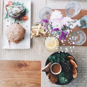 Husband's Thai burger (not vegan) and my Zen Bowl  at Passion Marina in Ibiza