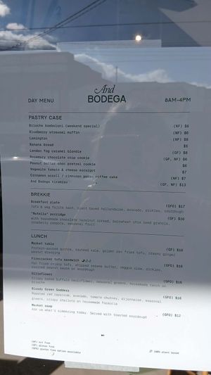 Menu  at And Bodega in Fitzroy North