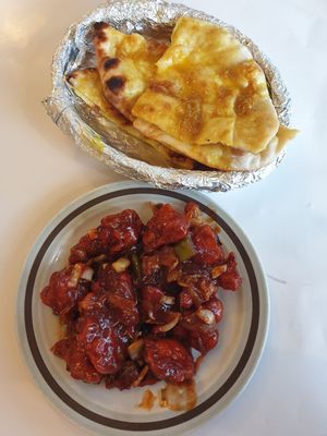 Garlic naan $5.00, Gobi manchurian $18.00: Delicious! at Krishna Pait Pooja in Footscray