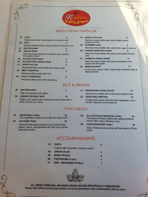 Menu Nov 2024 at Krishna Pait Pooja in Footscray