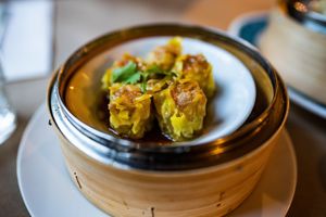 Dim Sim -
Steamed cup-shaped dumplings with textured soya beans and carrots at Zenhouse in West Hindmarsh