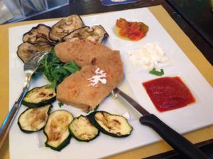 Seitanschnitzel with vegan mayo and veggies. at Shamrock in Rome