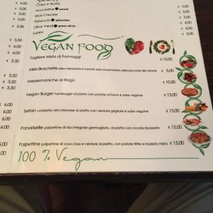 Vegan portion of menu at Shamrock in Rome