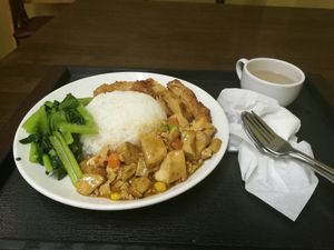rice and 3 dishes  at IBAA Chatswood - Fo Guang Yuan in Chatswood