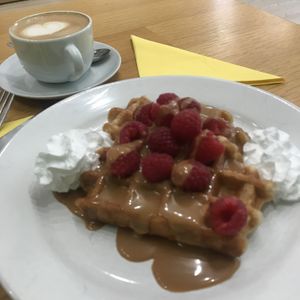 Belgian waffels and oat cappuccino  at Blended Brew in Inverness
