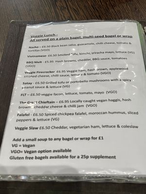 Menu veggie lunches   at Blended Brew in Inverness