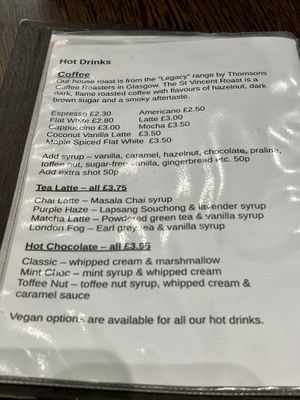 Menú hot drinks   at Blended Brew in Inverness