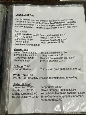 Menu teas   at Blended Brew in Inverness