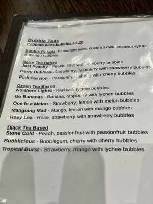 Menu bubble teas   at Blended Brew in Inverness