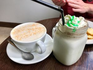 Maple chai latte and mint chocolate milkshake. at Blended Brew in Inverness