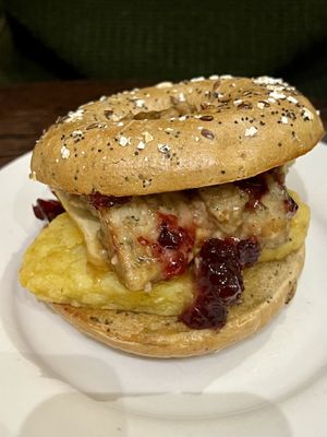 Special- bagel with tofu, hash browns, stuffing, gravy & cranberry sauce  #Veganuary at Blended Brew in Inverness