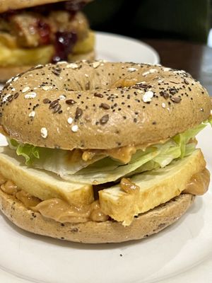 Bagel with satay tofu  #Veganuary at Blended Brew in Inverness