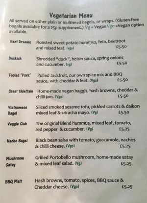 veg menu at Blended Brew in Inverness
