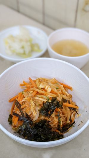 Noodles Mixed with Vegetables and Red Pepper Sauce 비빔국수 at Jogyesa Kitchen - 조계사 승소 in Seoul
