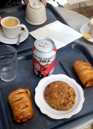 Vegan cookie, apricot pastries and organic cola. at Theias in Avignon