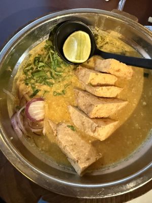 vegan noodle dish (with rice noodles and tofu)  at Sugar and Spice in Cambridge