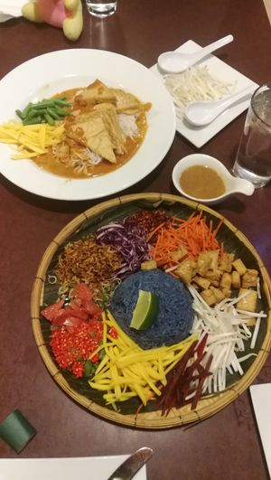 VEGAN KANOM JEAN USD15.95
Rice noodles with mild curry and vegetables
VEGAN KOW YUM
Rice based salad with Thai herbs, fresh vegetables, seasonal fruits, toasted coconut, fried tofu at Sugar and Spice in Cambridge