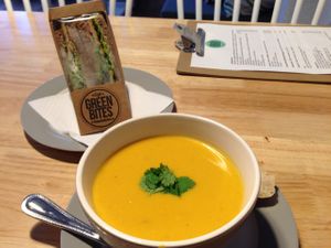 Sweet Potato Soup & Falafel Sandwich @ Green Bites, Bremen at Green Bites in Bremen