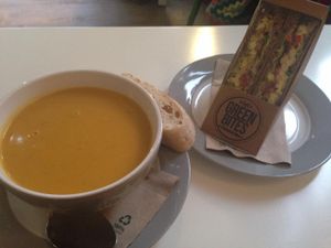 Sweet potato soup & tofu sandwich @ Green Bites, Bremen at Green Bites in Bremen