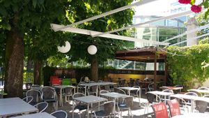 Outdoor seating at Okra in Bern