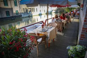 charming terras next to the river. at De Panda in Ghent