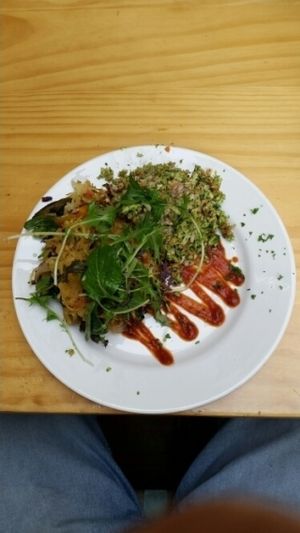 Delicious Potato & Vege Stack with Raw Broccoli Salad ~Aug '16 at Cafe Royale in Palmerston North