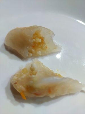 Shrimp dumpling ( Har Gow ) with crystal wrapping. at Homey Food & Cafe in Calgary